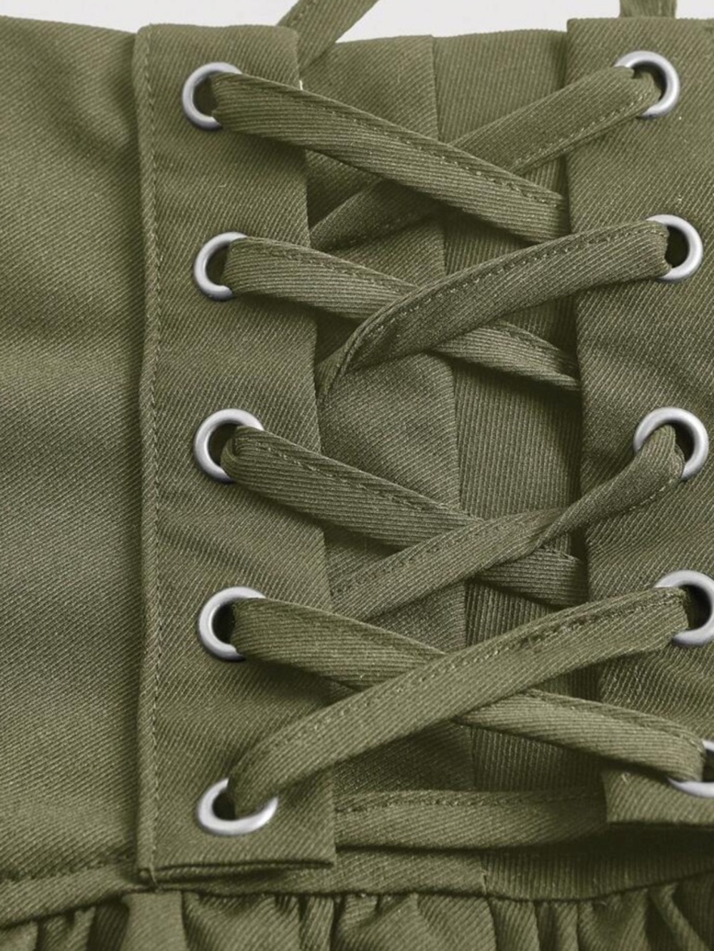 Olive Lace-Up Ruffle Mini Skirt - L - Picture 4 of 5